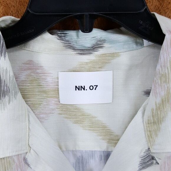 NN07 Camp Shirt Mens XL Ivory Button Up Pocket Zig Zag Chevron Casual JULIO $220 - Picture 3 of 10